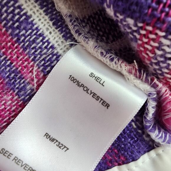 SO Purple White & Pink Flannel Shacket Lapel Collar Button Down Jacket Large - Picture 6 of 9